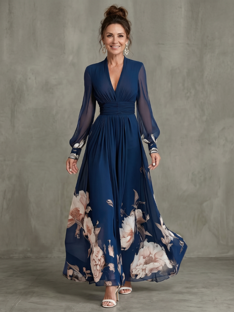 Zelia | Vestido maxi con mangas plisadas transparentes