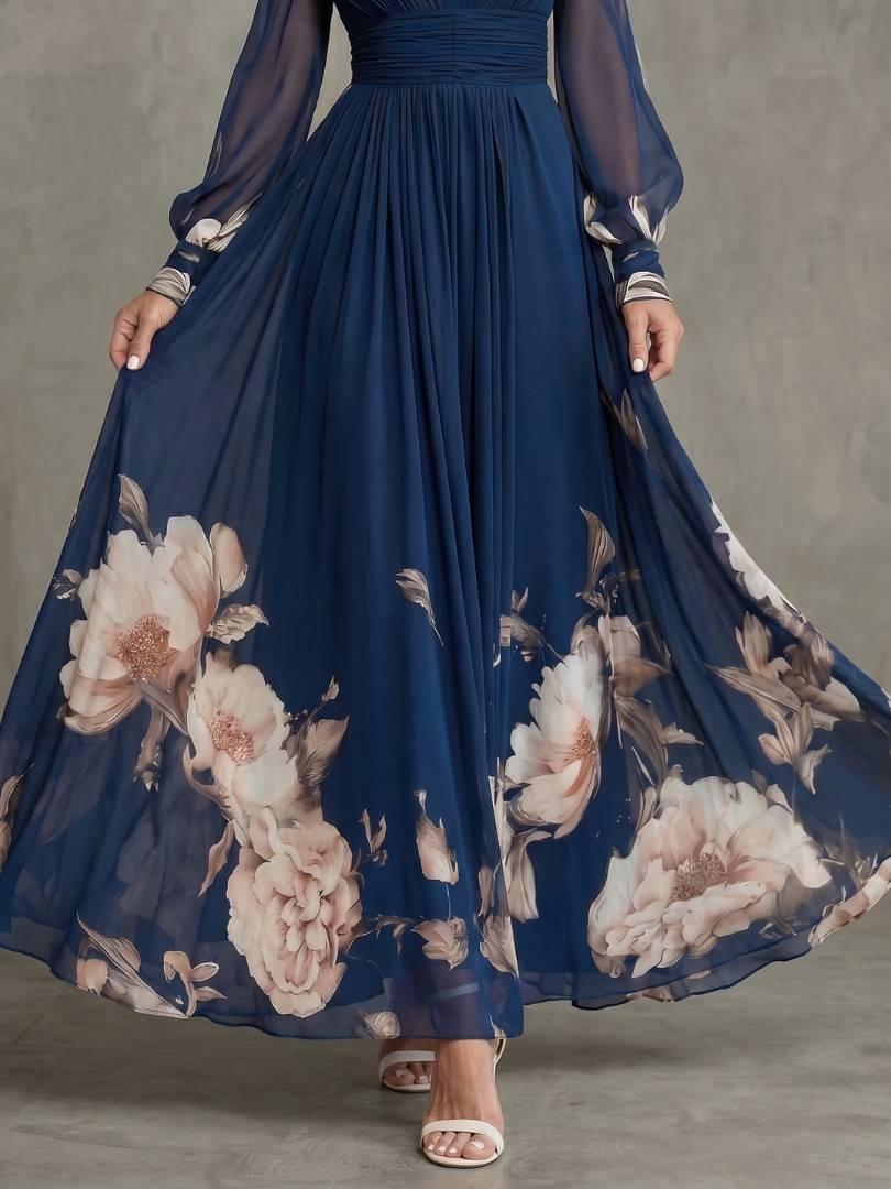 Zelia | Vestido maxi con mangas plisadas transparentes