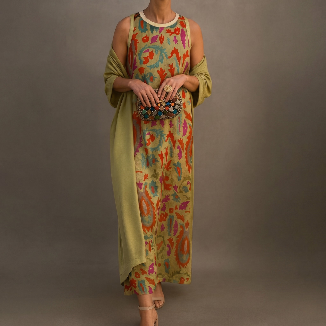 Daniela | Vestido largo estampado con chaleco