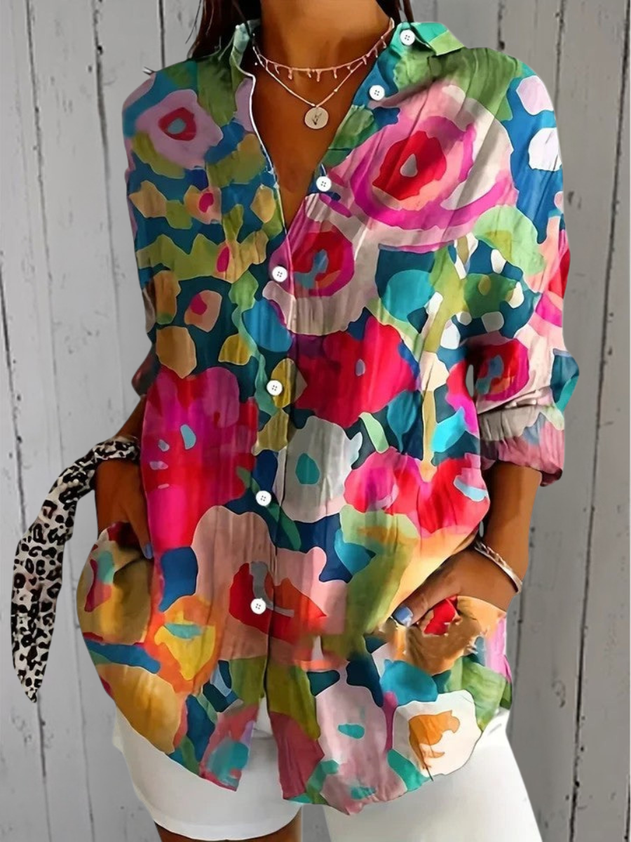Ana | Blusa abotonada de estampado artístico