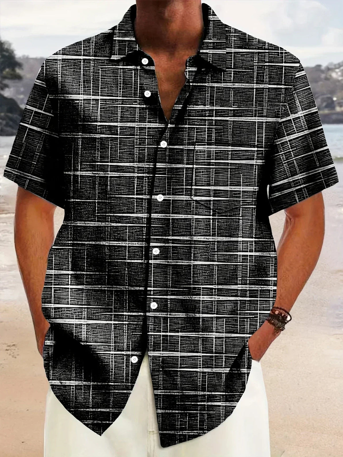 Camisa de manga corta de rayas y cuadros