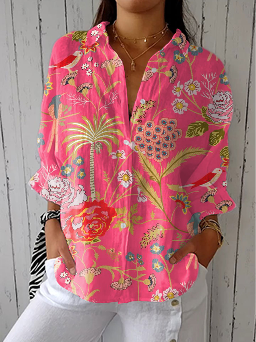 Floriana | Blusa rosa de estampado tropical