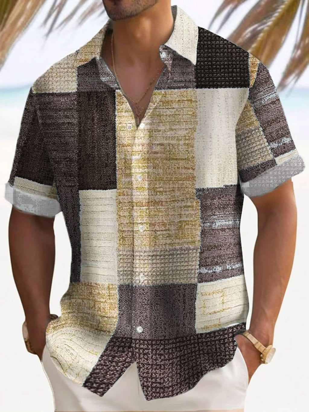 Camisa de manga corta con estampado patchwork
