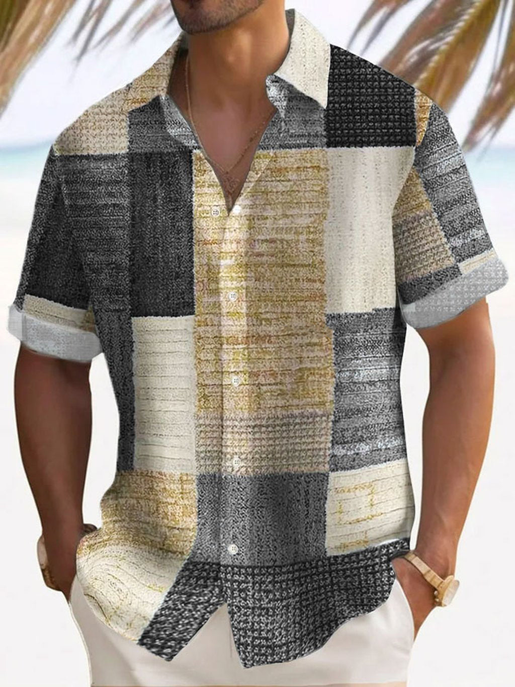 Camisa de manga corta con estampado patchwork