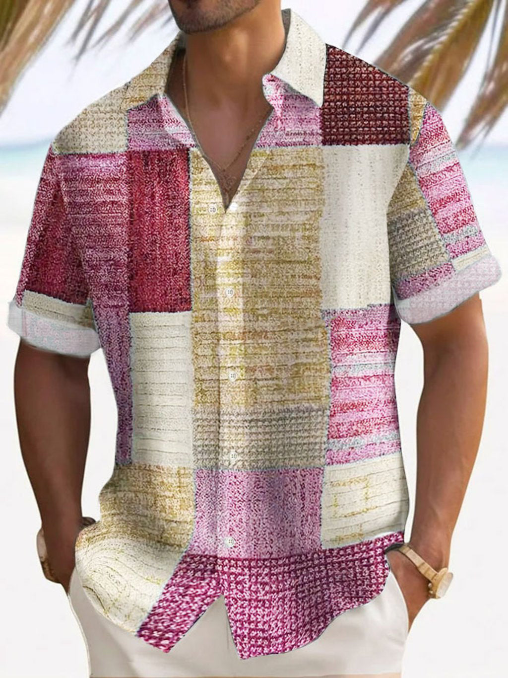 Camisa de manga corta con estampado patchwork