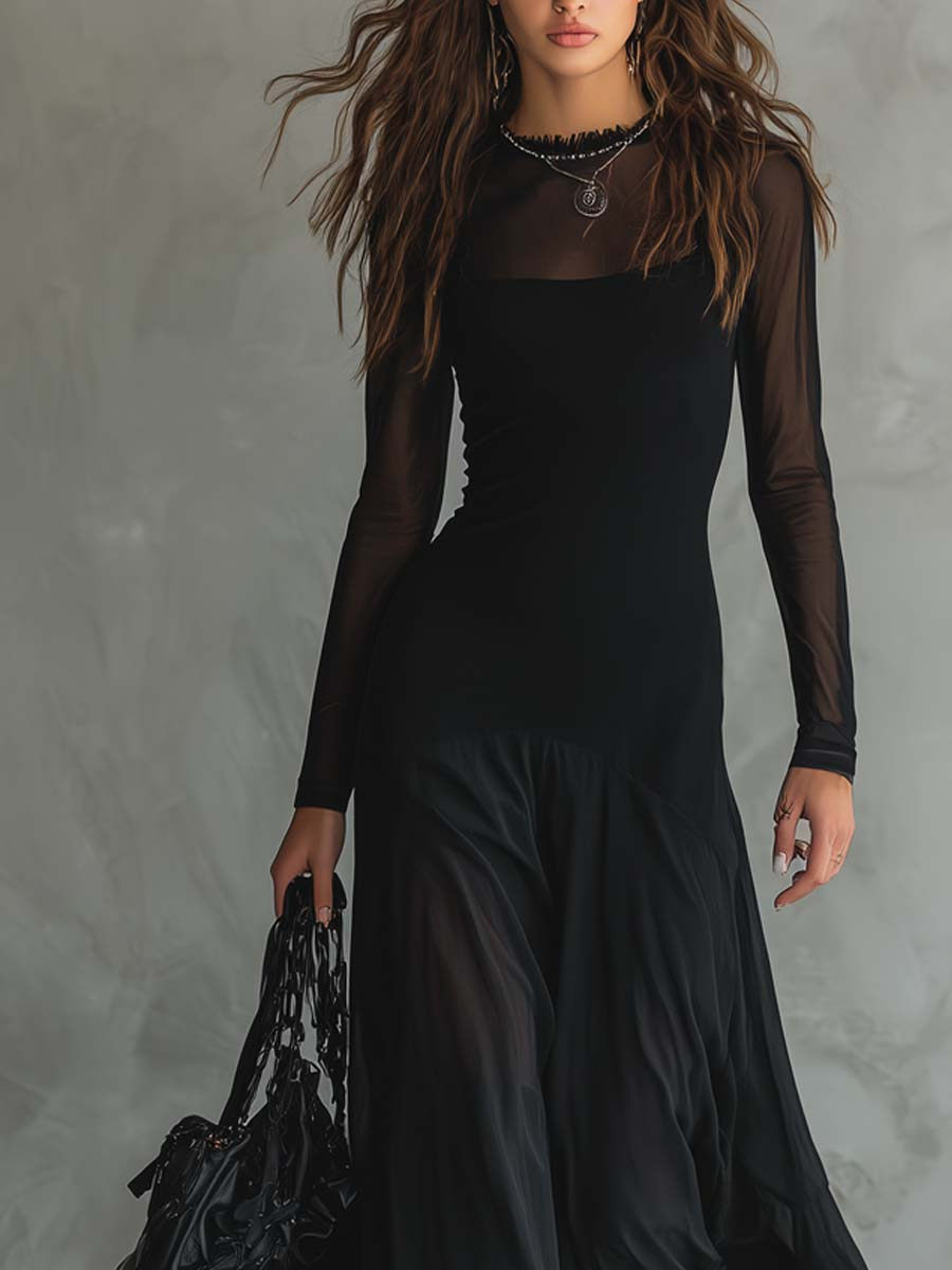 Noemí | Vestido largo evasé de tul negro