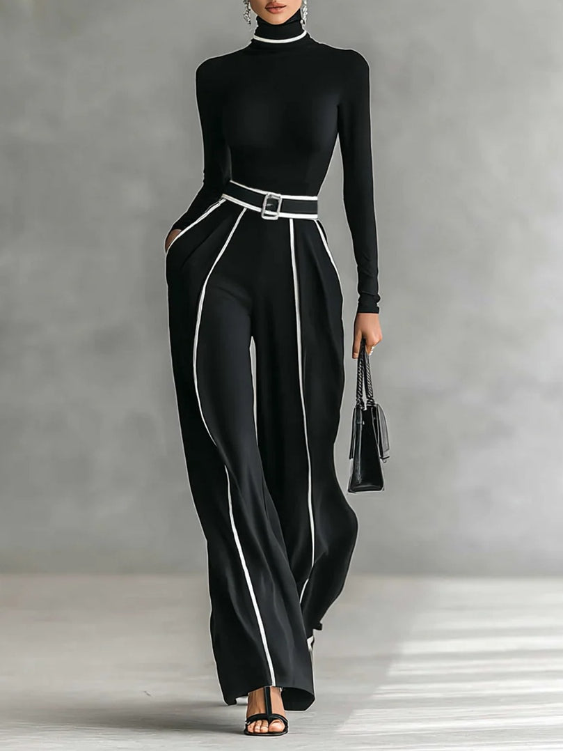 Emma | Conjunto negro de cuello alto y pantalón ancho