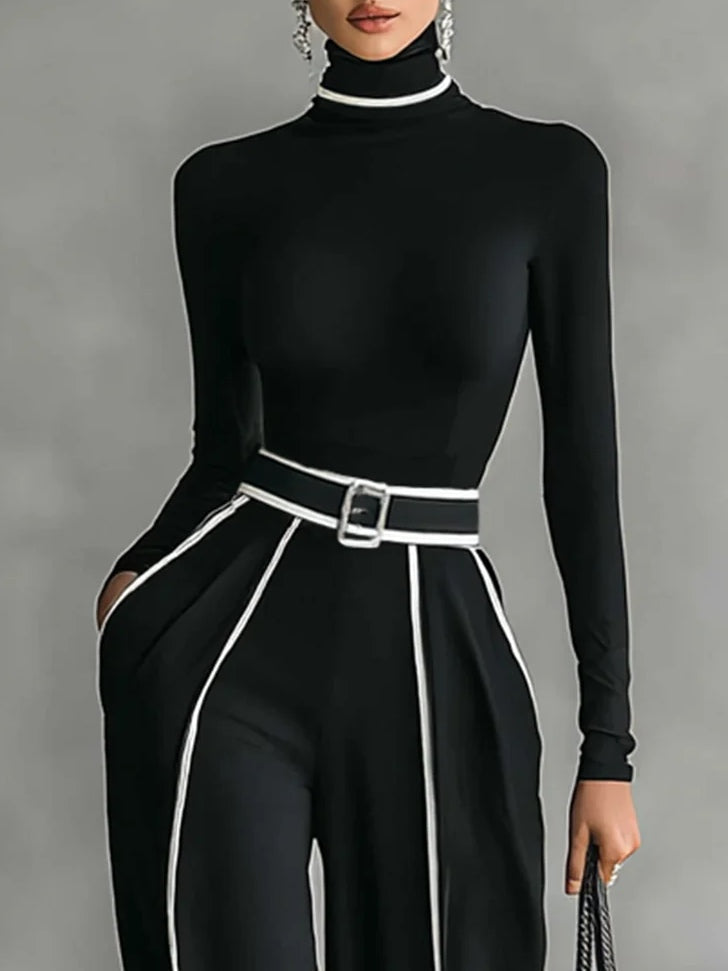 Emma | Conjunto negro de cuello alto y pantalón ancho