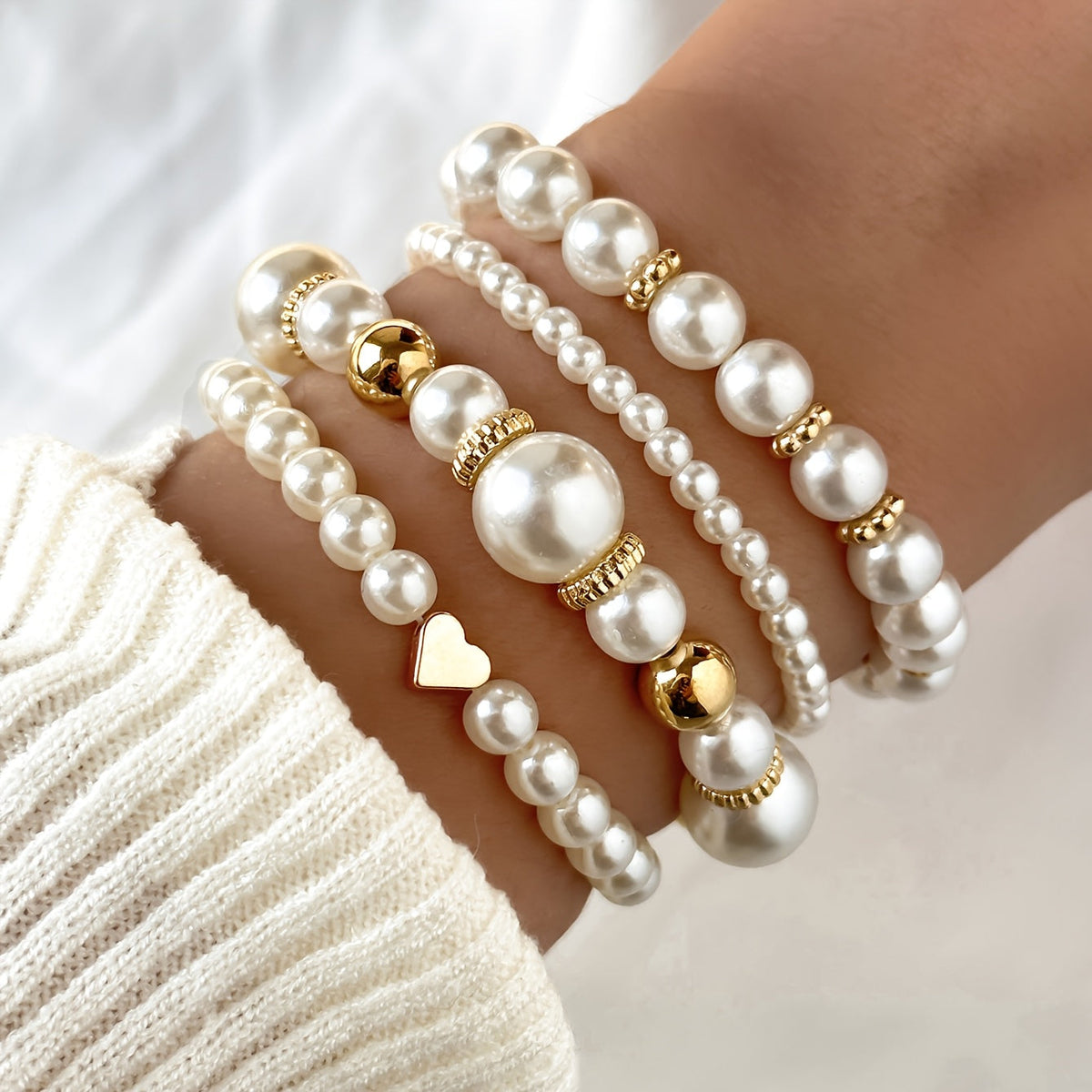 Camila | Set de pulseras de perlas con corazón