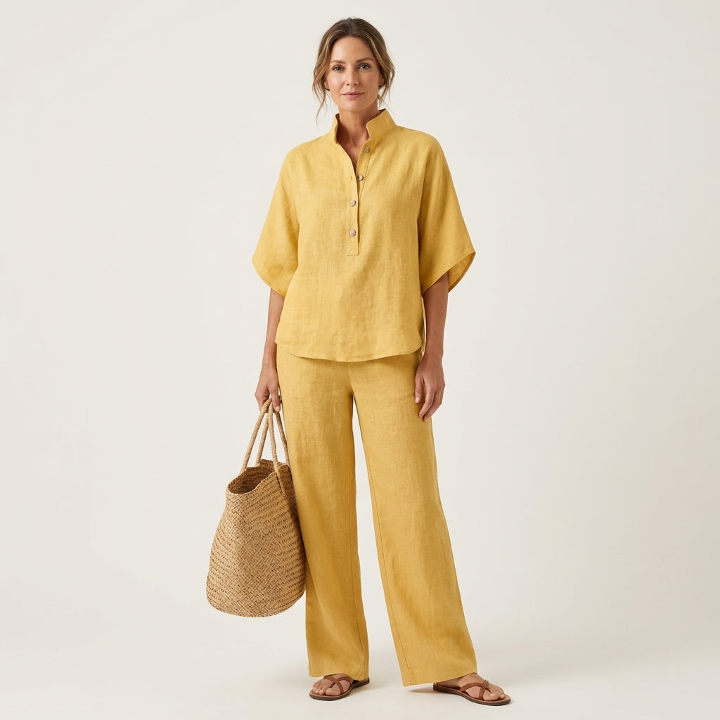 Esther | Conjunto de algodón y lino con pantalón ancho