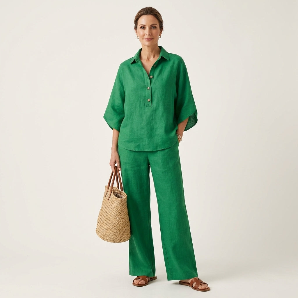 Esther | Conjunto de algodón y lino con pantalón ancho