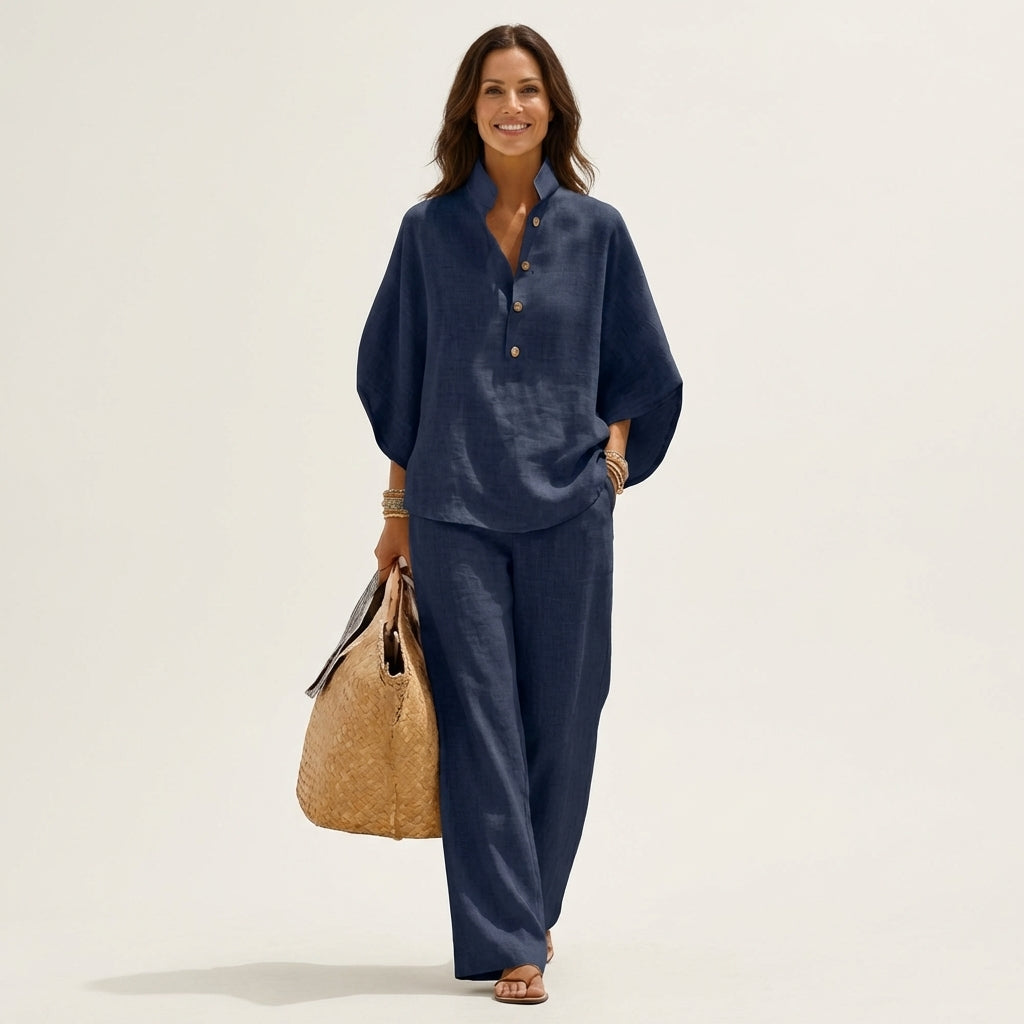 Esther | Conjunto de algodón y lino con pantalón ancho