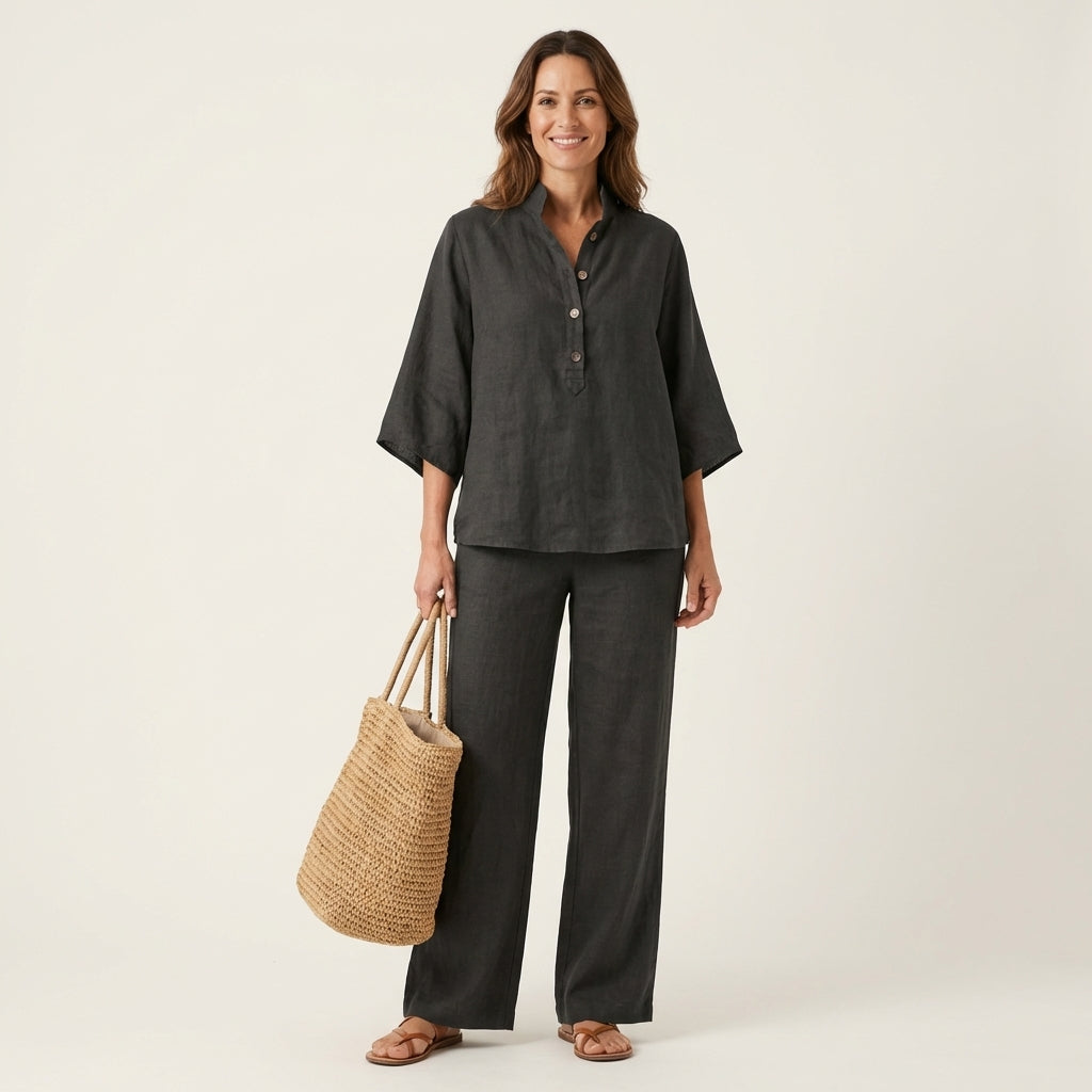 Esther | Conjunto de algodón y lino con pantalón ancho