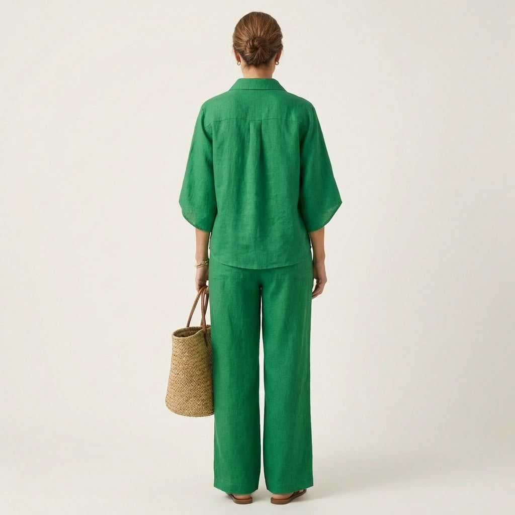 Esther | Conjunto de algodón y lino con pantalón ancho