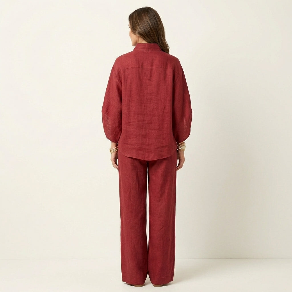 Esther | Conjunto de algodón y lino con pantalón ancho