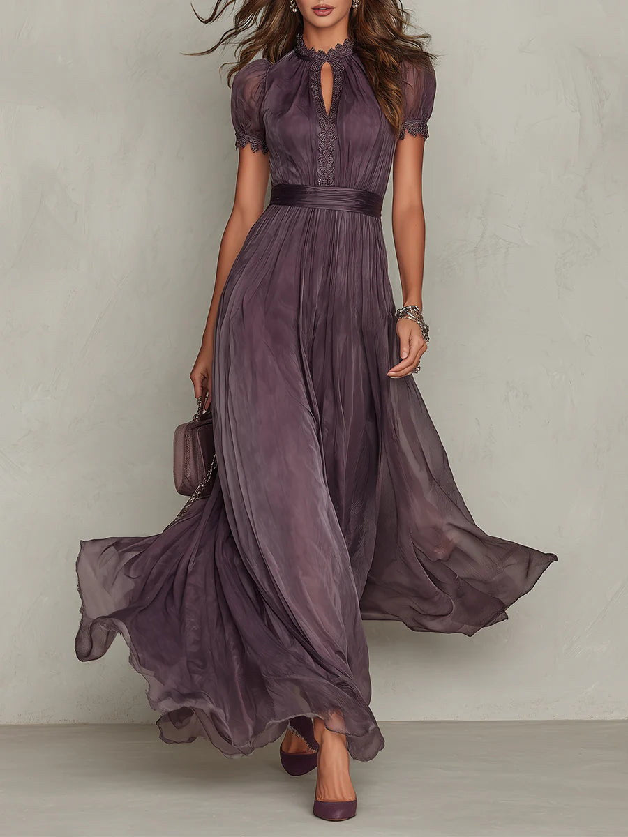 Miriam | Vestido largo de gasa y encaje en violeta