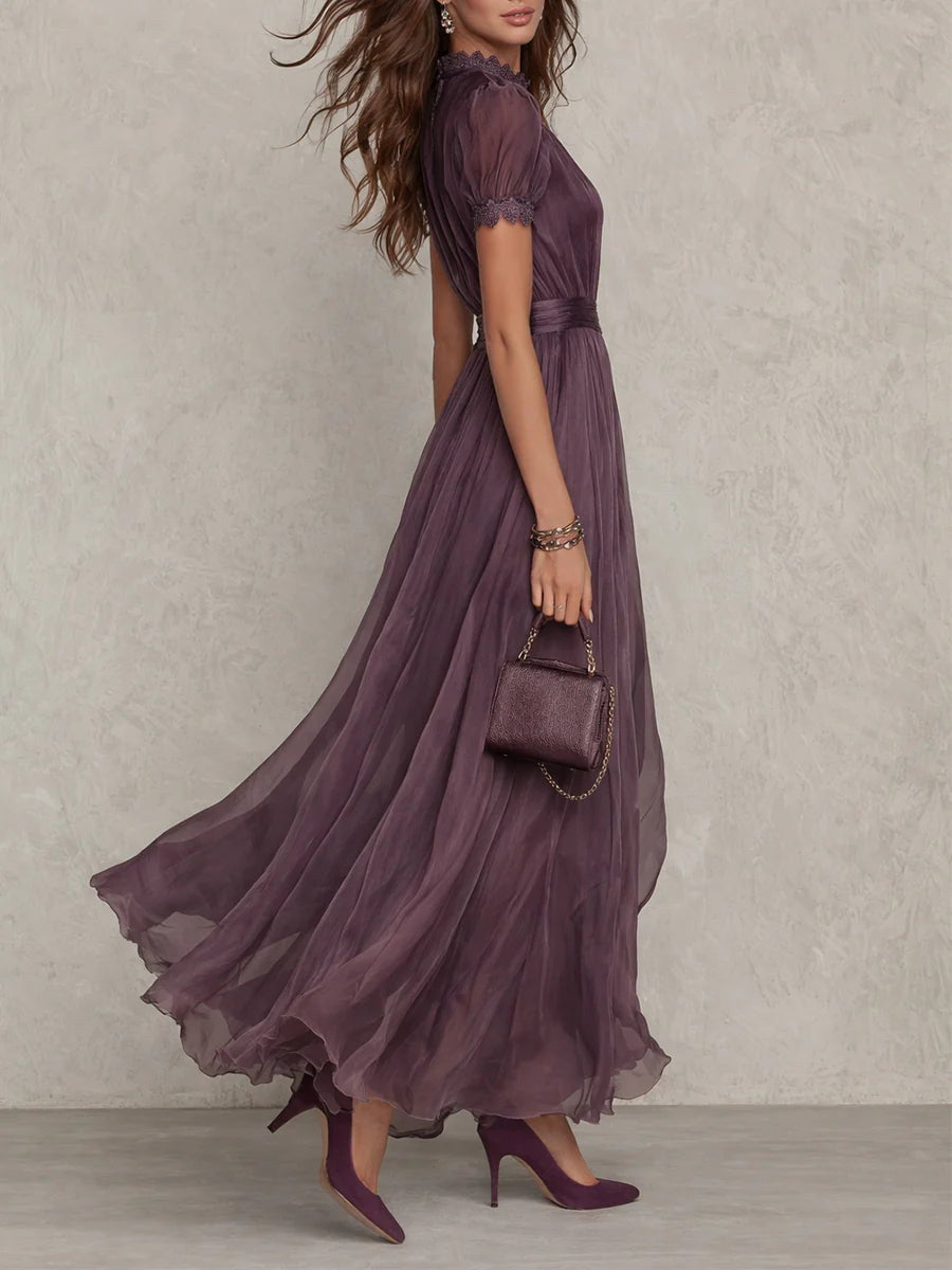 Miriam | Vestido largo de gasa y encaje en violeta