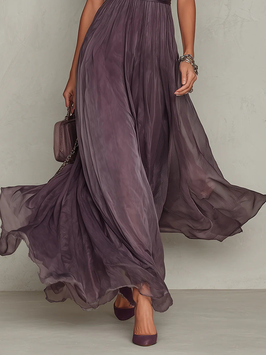 Miriam | Vestido largo de gasa y encaje en violeta