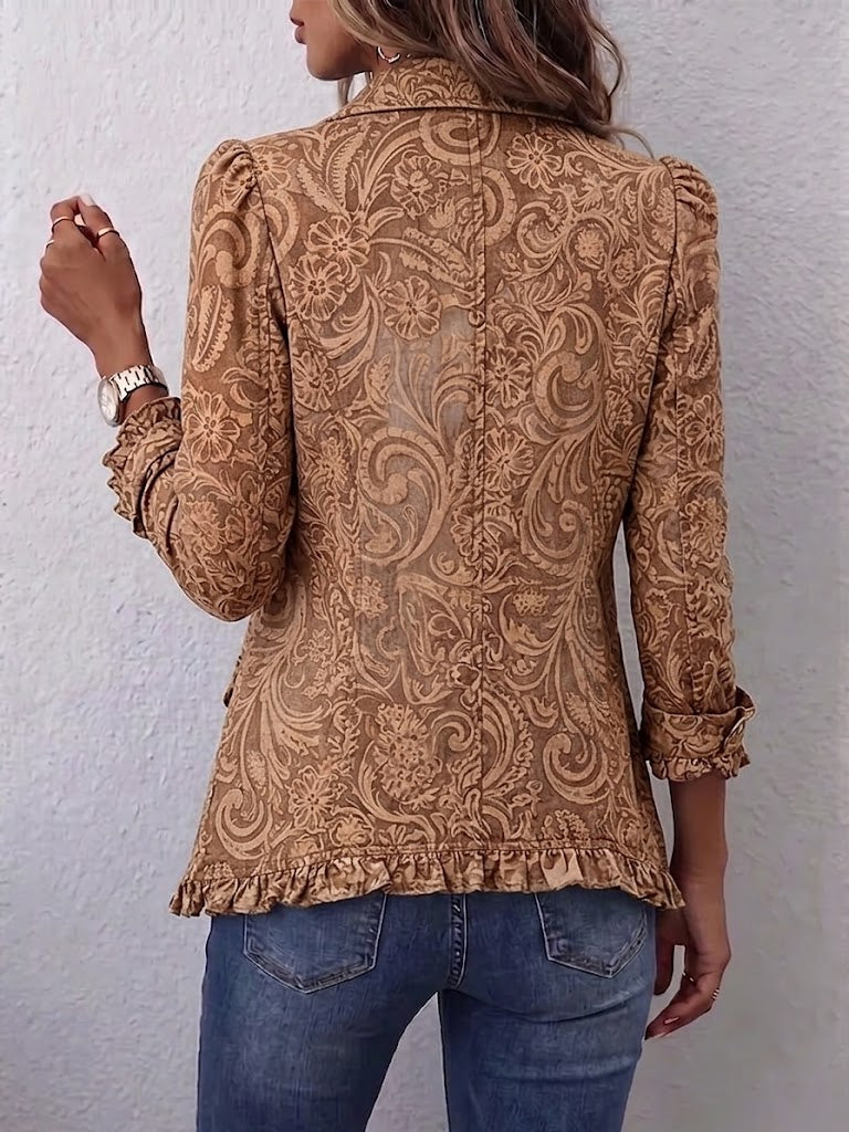 Noemí | Chaqueta bohemia de flores vintage marrón con volantes