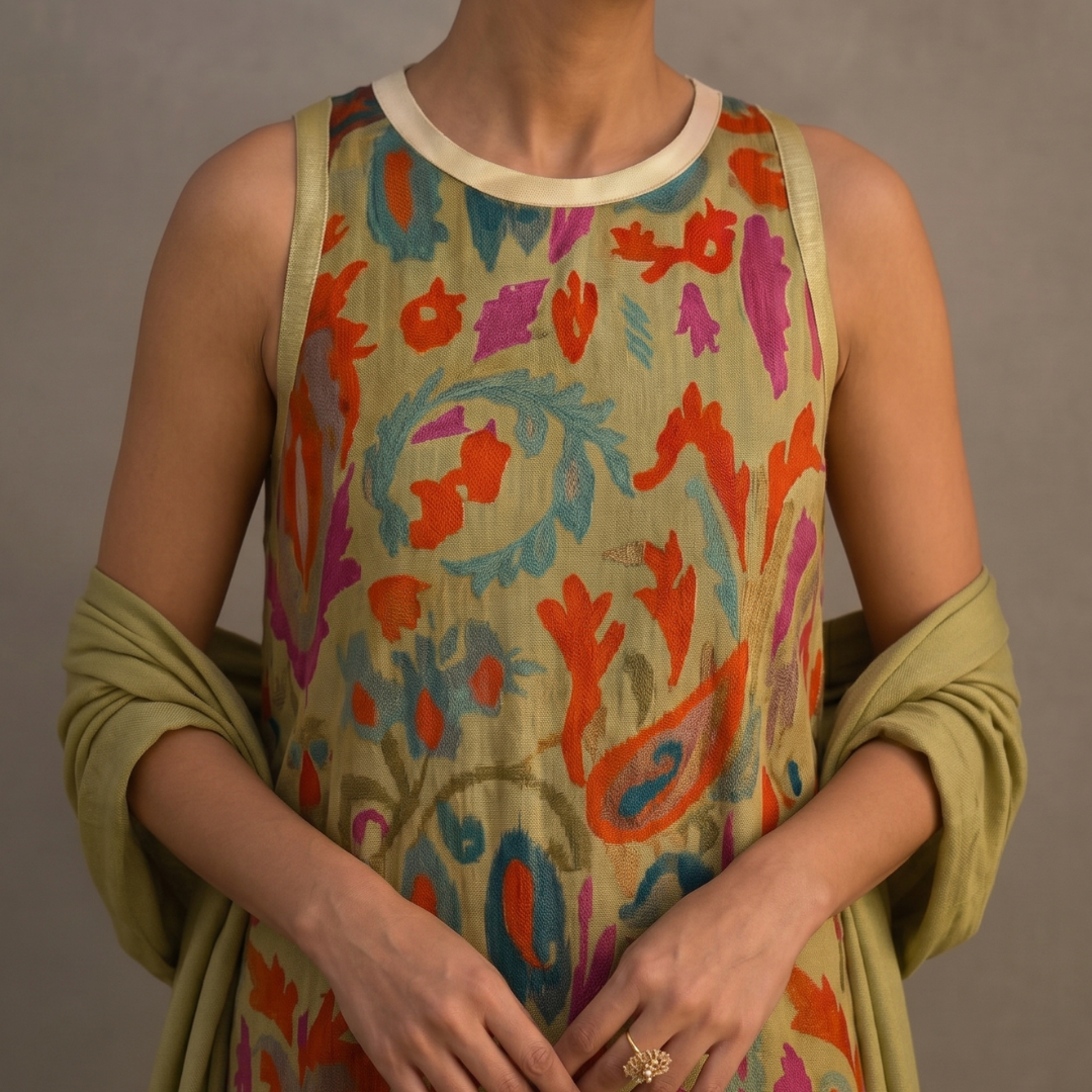 Daniela | Vestido largo estampado con chaleco
