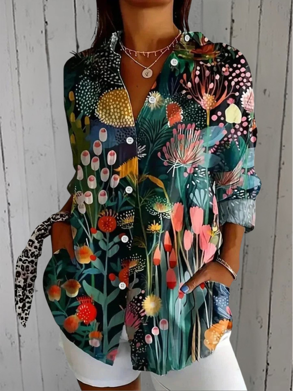 Ángela | Blusa abotonada de estampado artístico