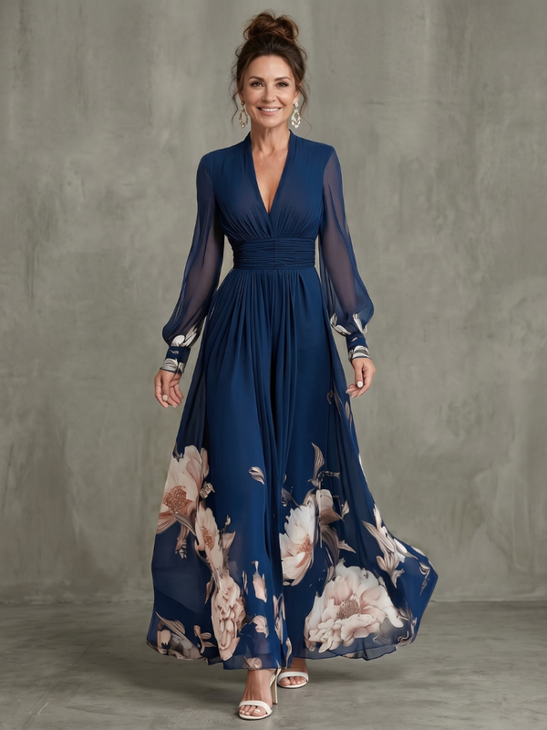 Zelia | Vestido maxi con mangas plisadas transparentes