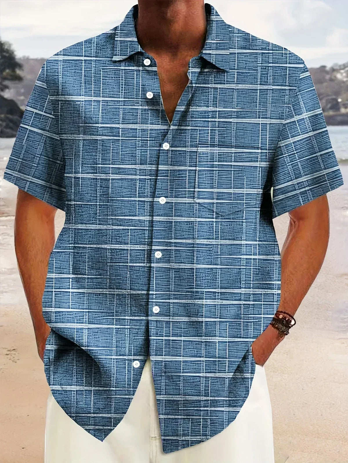 Camisa de manga corta de rayas y cuadros