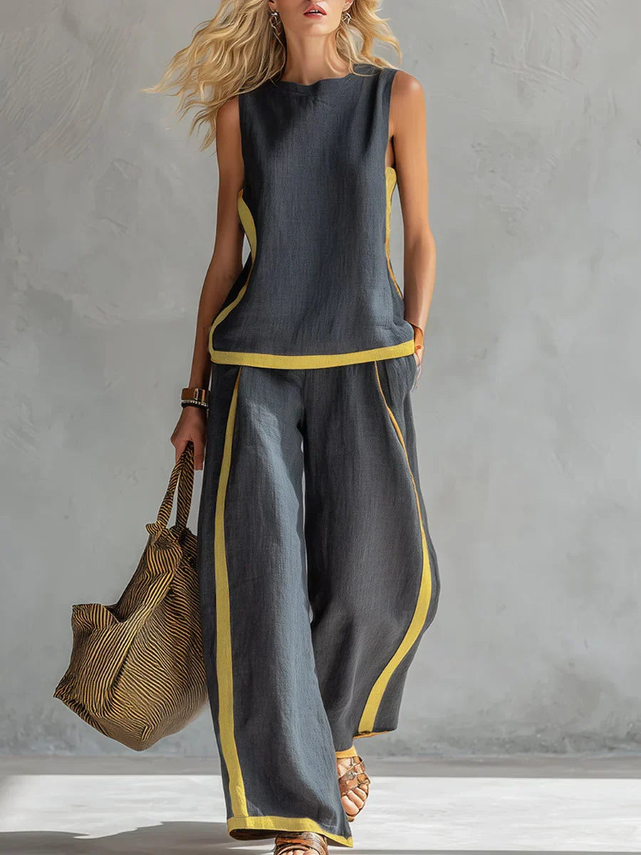 Ursula | Conjunto de chaleco y pantalón con ribetes bicolor