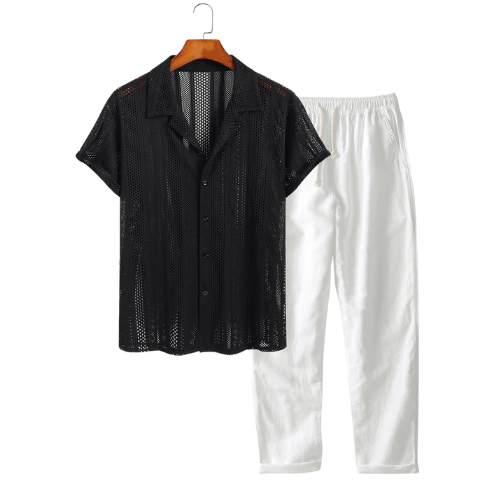 Conjunto de manga corta en blanco y negro