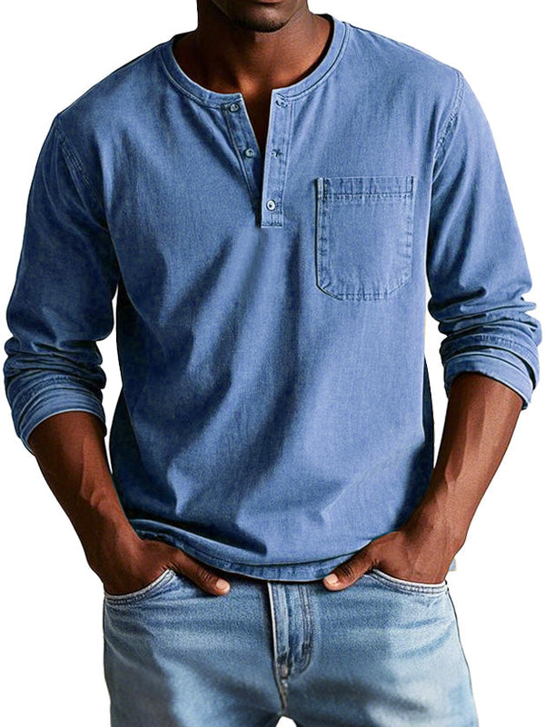 Camisa vintage de algodón con cuello henley