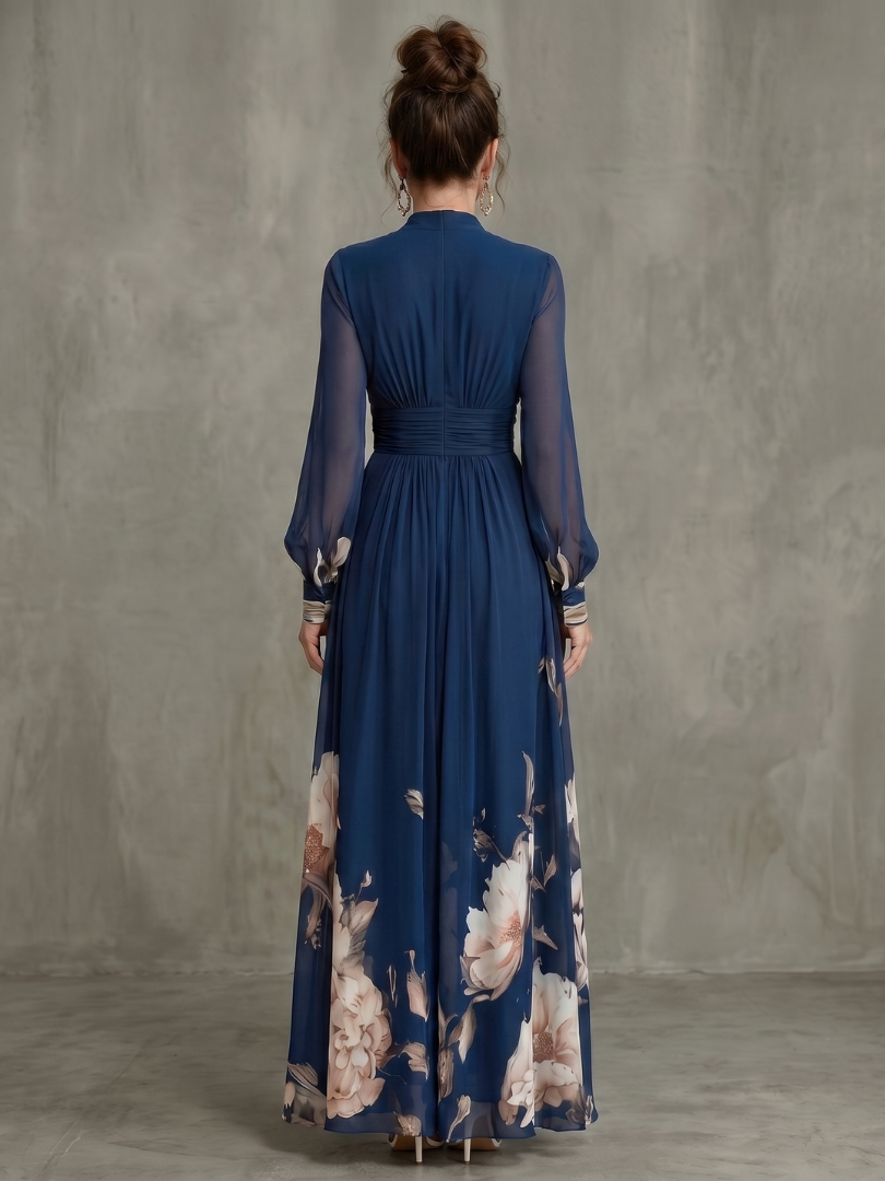 Zelia | Vestido maxi con mangas plisadas transparentes