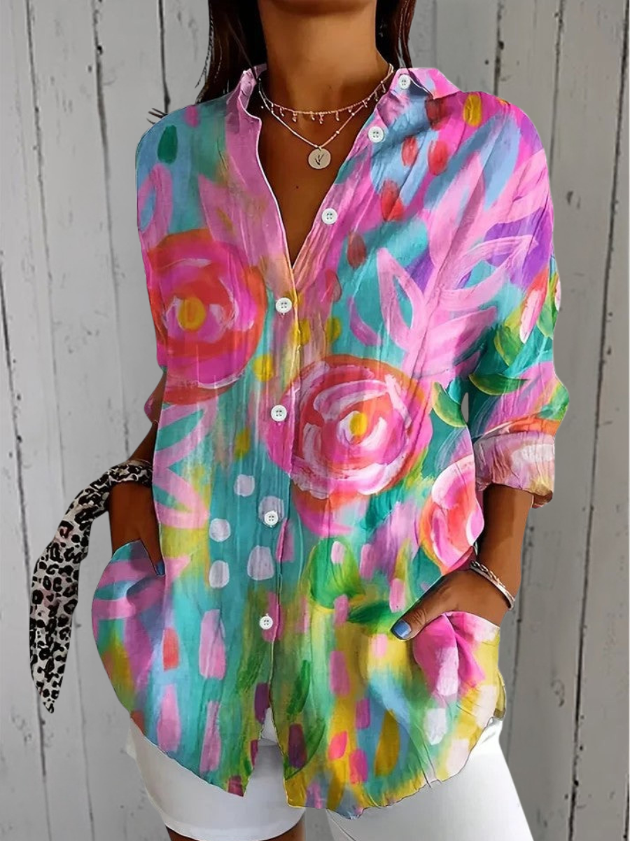 Ana | Blusa abotonada de estampado artístico