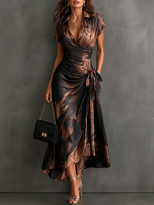 Rosalía | Vestido midi cruzado con estampado abstracto