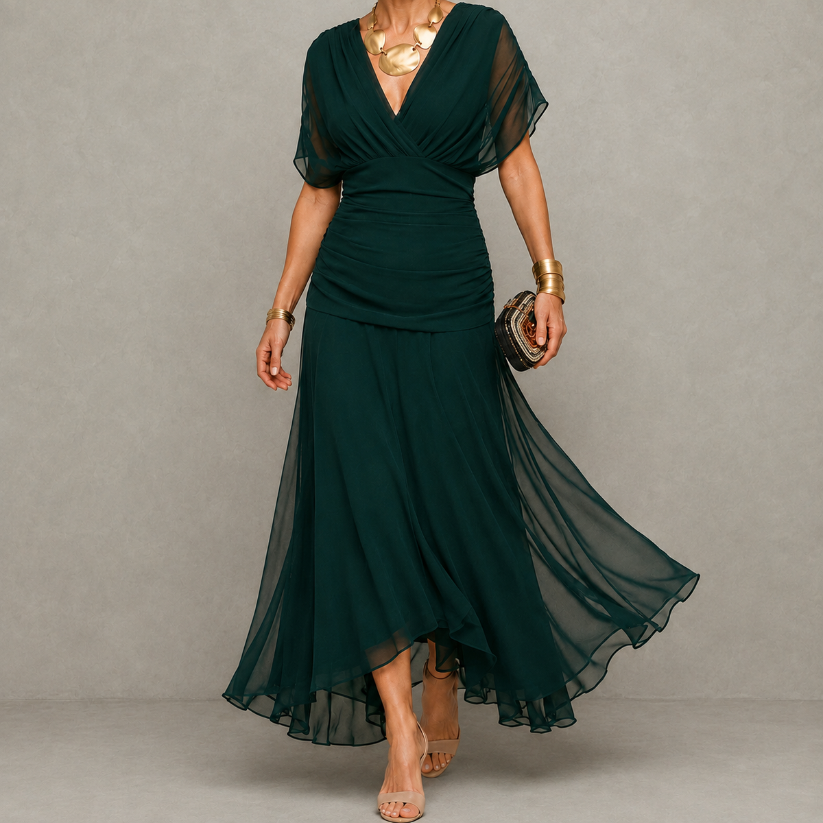Emilia | Vestido de fiesta drapeado con escote en V