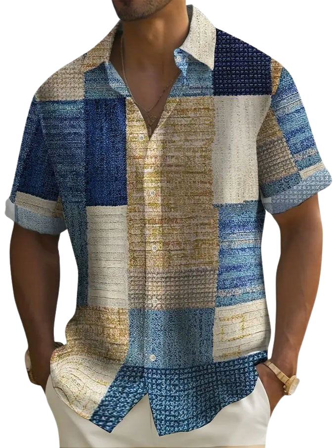 Camisa de manga corta con estampado patchwork