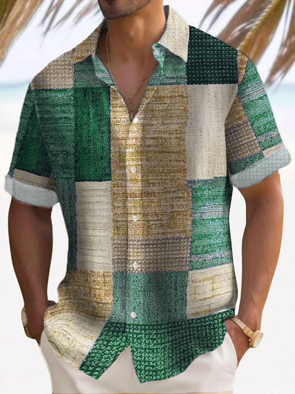 Camisa de manga corta con estampado patchwork