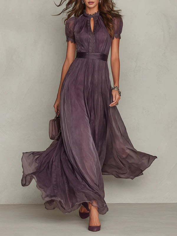 Zoe | Vestido largo de gasa morado con escote gota