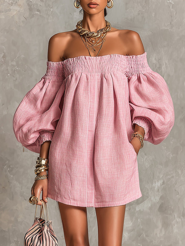 Violeta | Vestido corto rosa con mangas farol