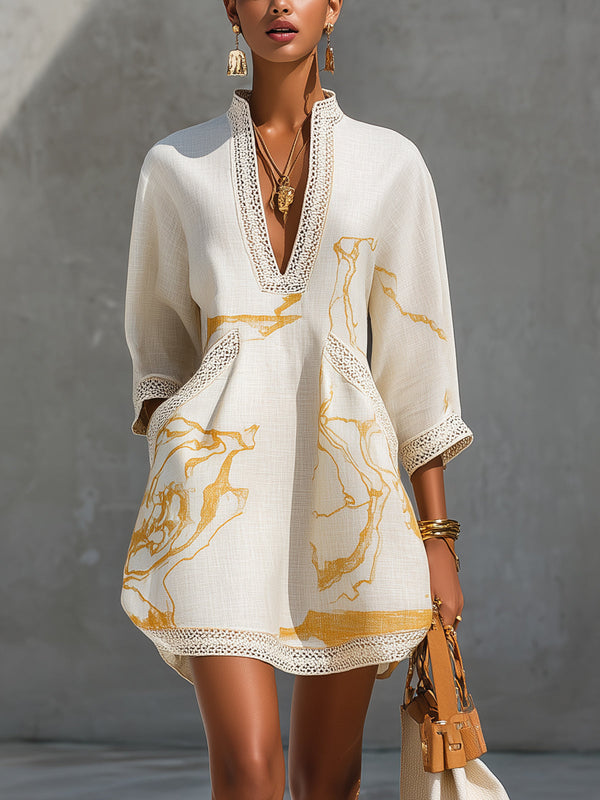 Elionor | Vestido corto de crochet marfil con escote en V