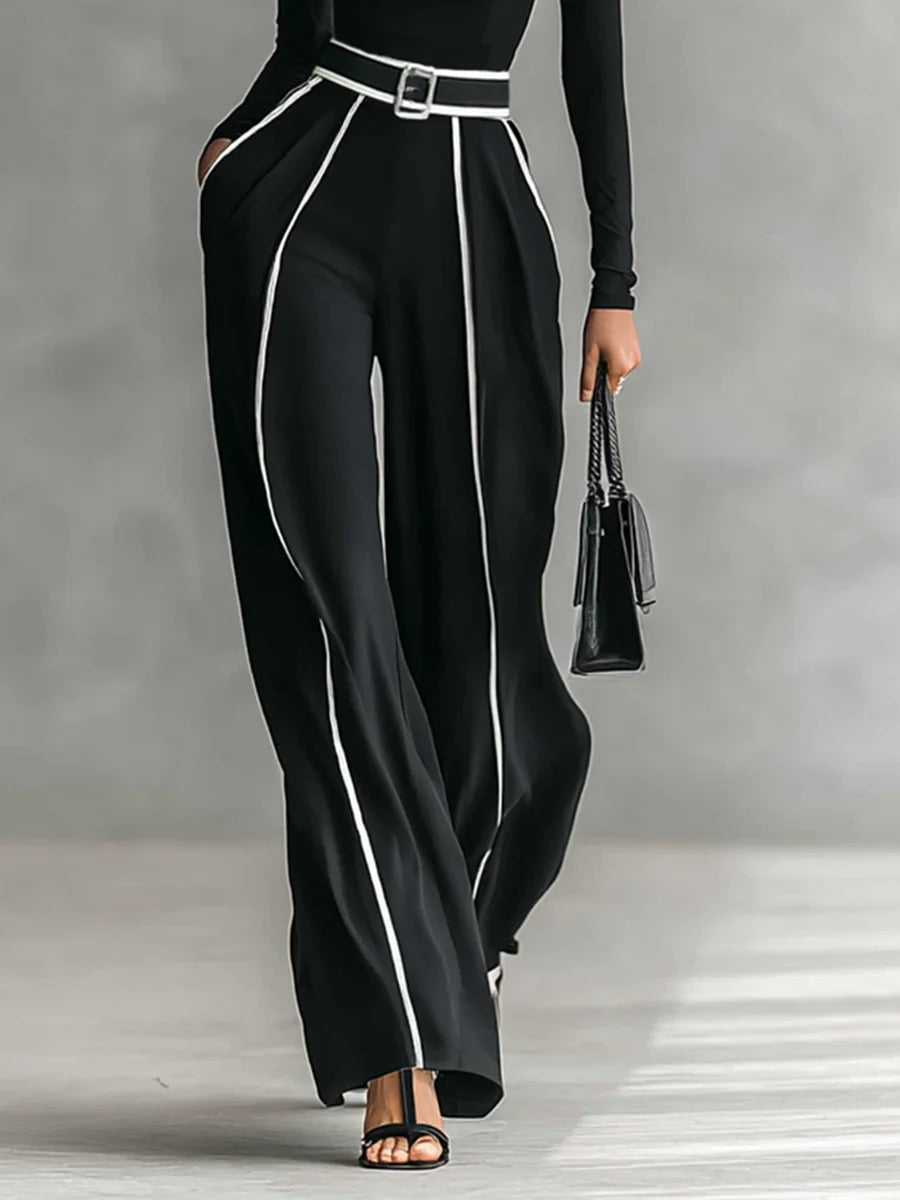 Emma | Conjunto negro de cuello alto y pantalón ancho