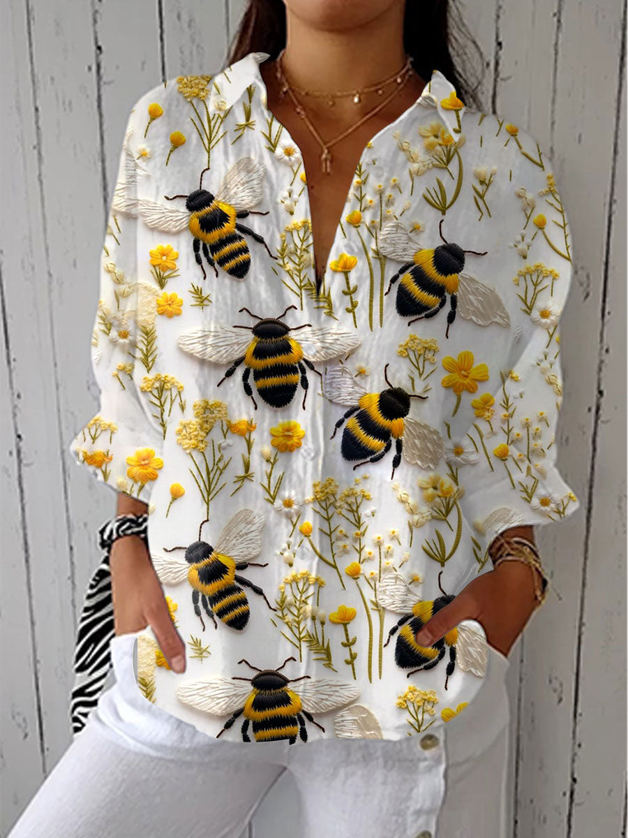 Petra | Blusa blanca con abejas y flores