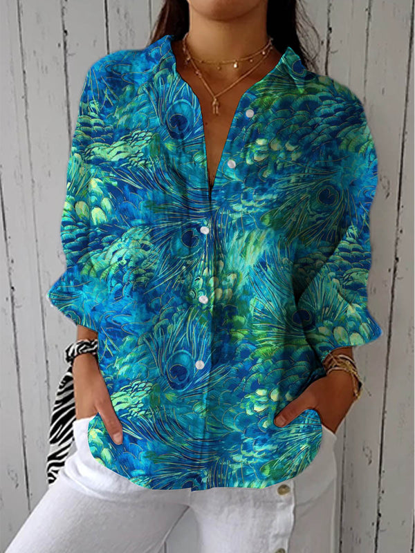 Florina | Blusa con estampado de plumas de pavo real
