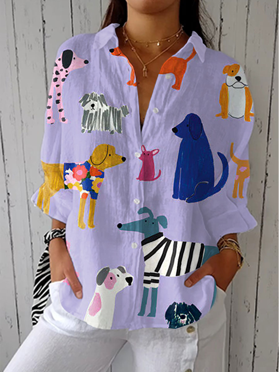 Florencia | Blusa lavanda con estampado de perros