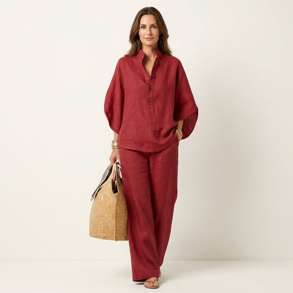 Esther | Conjunto de algodón y lino con pantalón ancho