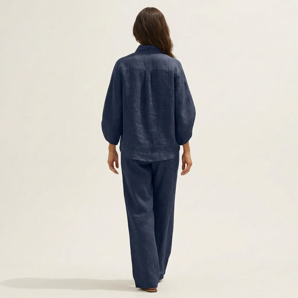 Esther | Conjunto de algodón y lino con pantalón ancho
