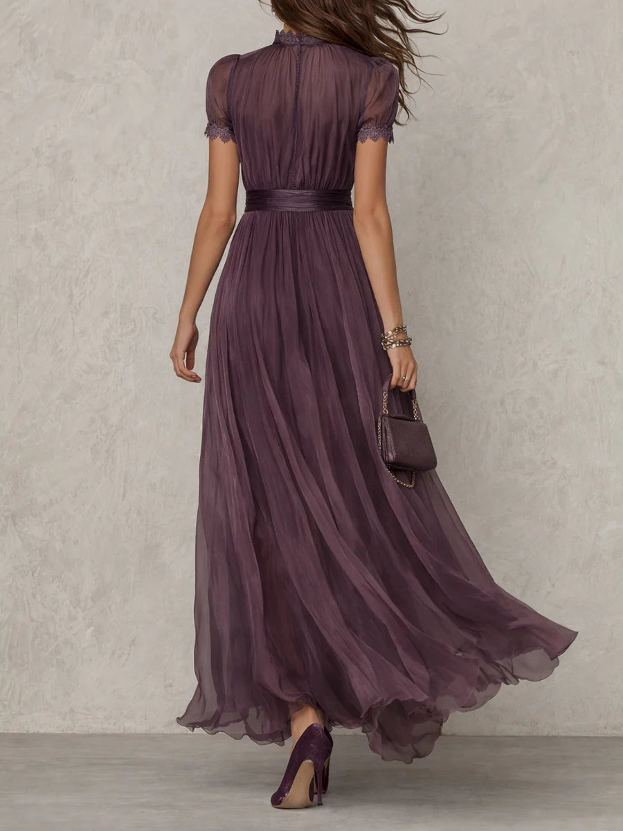 Miriam | Vestido largo de gasa y encaje en violeta