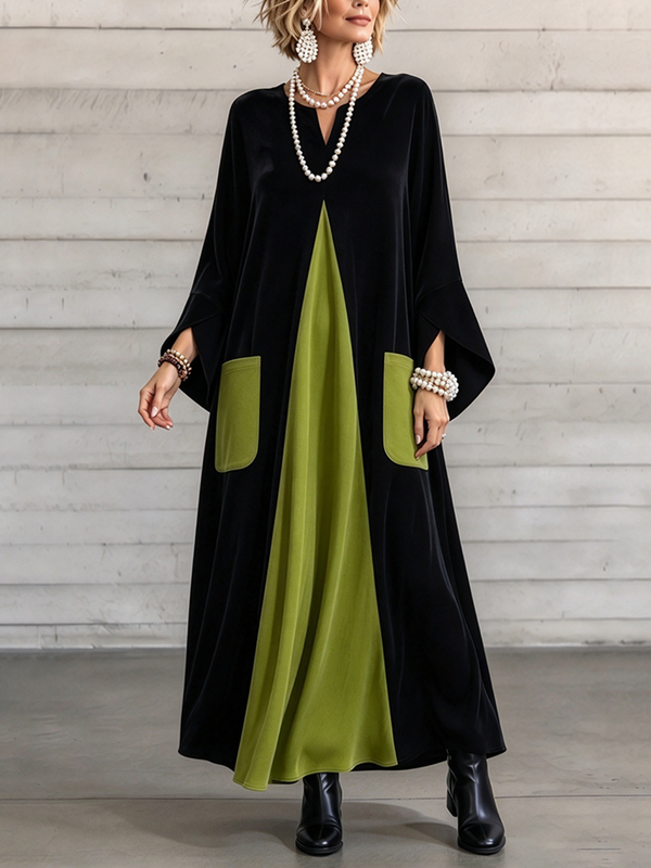 Gisela | Vestido de terciopelo color block elegante y artístico